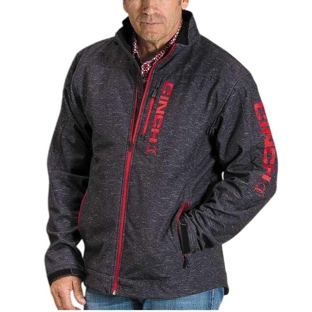 Cinch Bonded Softshell Jacket Mens Large Charcoal Grey Red Logo Workwear Western